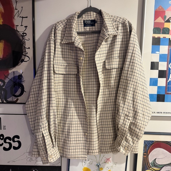 Vintage Polo Ralph Lauren Cream and Black/Blue wool Checkered shacket- XL - Picture 2 of 16